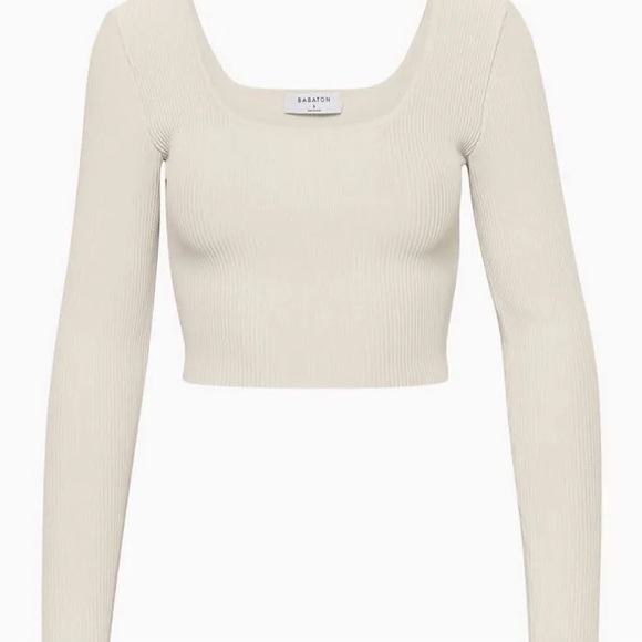 Babaton Tops - Babaton Ivory Ribbed Crop Top